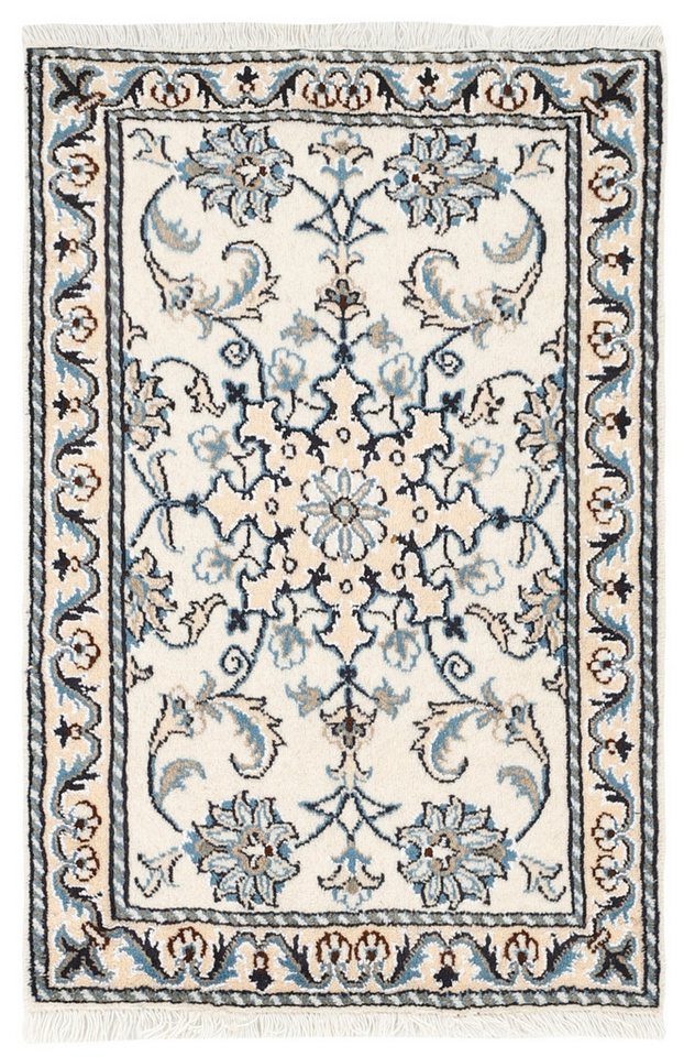 Wohnando Teppich MY-RUG Perserteppich Nain Kashmar Medaillon-Design creme 90x59cm, Rechteckig, Höhe: 12 mm, Handgeknüpfter Teppich,Handgesponnene Wolle, mit Naturfarben gegärbt von Wohnando