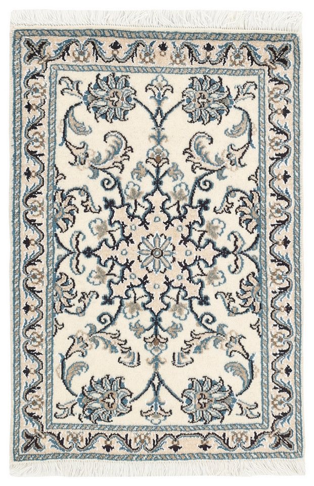 Wohnando Teppich MY-RUG Perserteppich Nain Kashmar Medaillon-Design creme 90x61cm, Rechteckig, Höhe: 12 mm, Handgeknüpfter Teppich,Handgesponnene Wolle, mit Naturfarben gegärbt von Wohnando