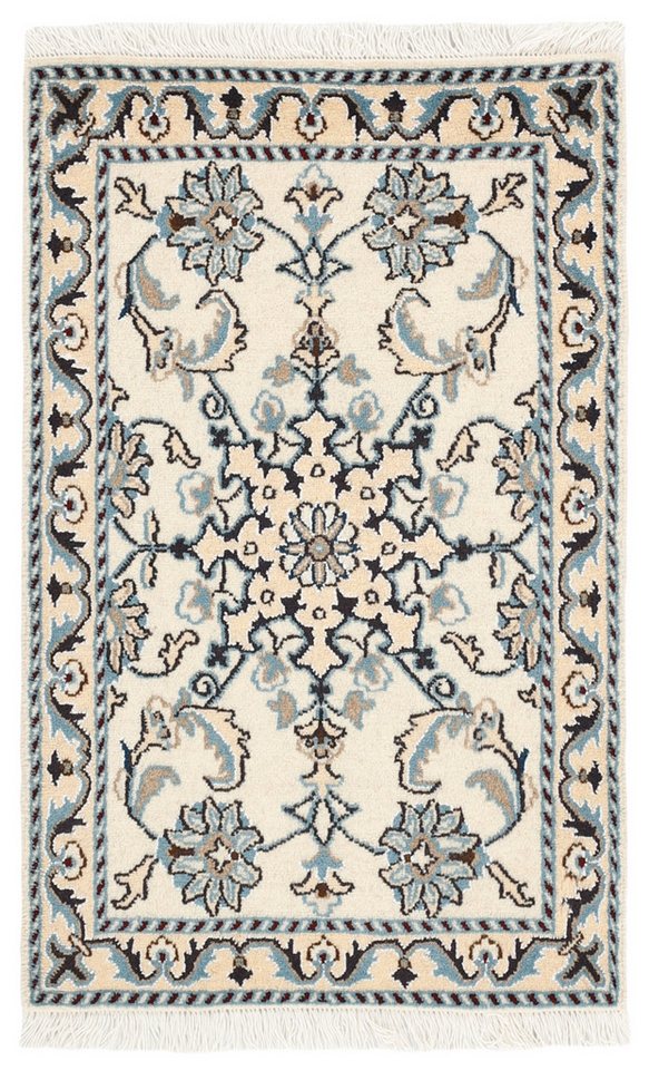 Wohnando Teppich MY-RUG Perserteppich Nain Kashmar Medaillon-Design creme 94x60cm, Rechteckig, Höhe: 12 mm, Handgeknüpfter Teppich,Handgesponnene Wolle, mit Naturfarben gegärbt von Wohnando