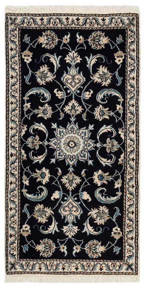 Wohnando Teppich MY-RUG Perserteppich Nain Kashmar Medaillon-Design dunkelblau 136x70cm, Rechteckig, Höhe: 12 mm, Handgeknüpfter Teppich,Handgesponnene Wolle, mit Naturfarben gegärbt von Wohnando