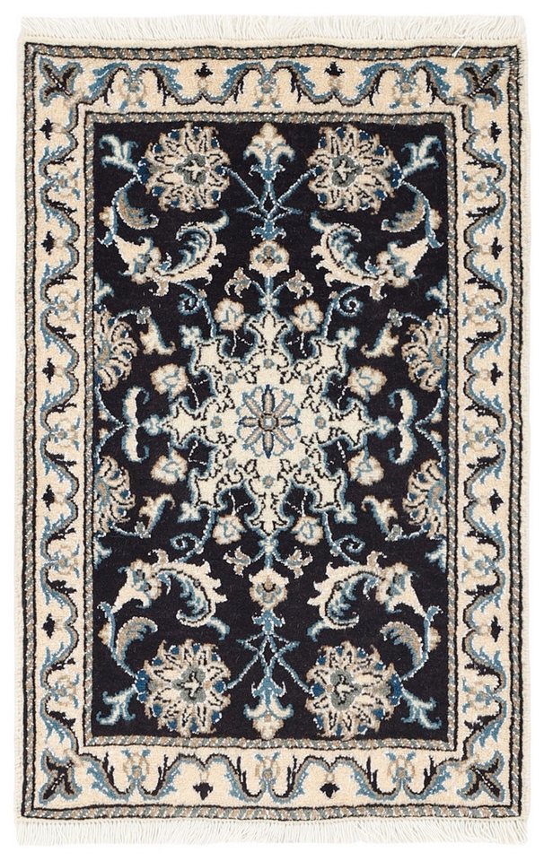 Wohnando Teppich MY-RUG Perserteppich Nain Kashmar Medaillon-Design dunkelblau 85x57cm, Rechteckig, Höhe: 12 mm, Handgeknüpfter Teppich,Handgesponnene Wolle, mit Naturfarben gegärbt von Wohnando