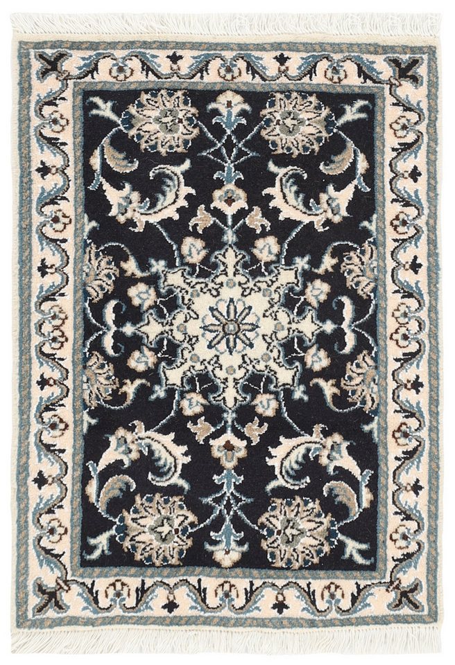 Wohnando Teppich MY-RUG Perserteppich Nain Kashmar Medaillon-Design dunkelblau 85x58cm, Rechteckig, Höhe: 12 mm, Handgeknüpfter Teppich,Handgesponnene Wolle, mit Naturfarben gegärbt von Wohnando