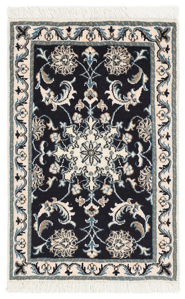 Wohnando Teppich MY-RUG Perserteppich Nain Kashmar Medaillon-Design dunkelblau 90x61cm, Rechteckig, Höhe: 12 mm, Handgeknüpfter Teppich,Handgesponnene Wolle, mit Naturfarben gegärbt von Wohnando