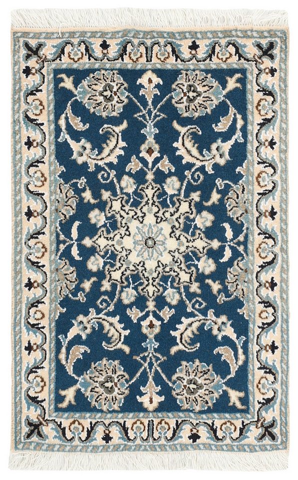 Wohnando Teppich MY-RUG Perserteppich Nain Kashmar Medaillon-Design hellblau 84x56cm, Rechteckig, Höhe: 12 mm, Handgeknüpfter Teppich,Handgesponnene Wolle, mit Naturfarben gegärbt von Wohnando
