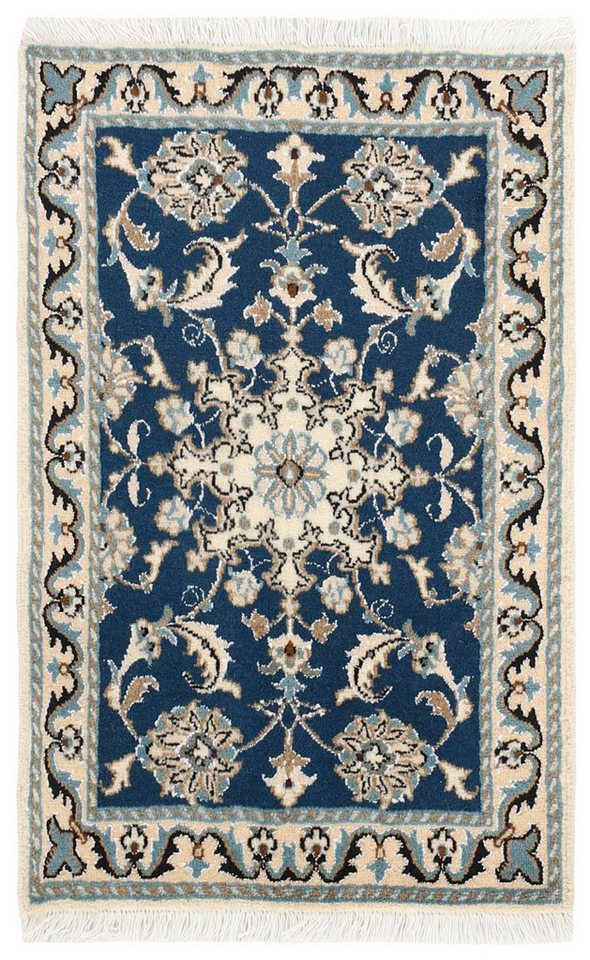 Wohnando Teppich MY-RUG Perserteppich Nain Kashmar Medaillon-Design hellblau 92x59cm, Rechteckig, Höhe: 12 mm, Handgeknüpfter Teppich,Handgesponnene Wolle, mit Naturfarben gegärbt von Wohnando