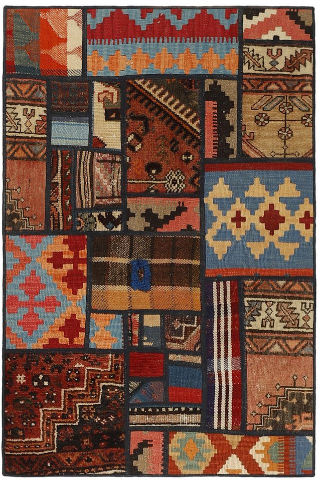 Wohnando Teppich MY-RUG Perserteppich Patchwork Geometrische Muster rot 120x80cm, Rechteckig, Höhe: 10 mm, Handgeknüpfter Teppich,Handgesponnene Wolle, mit Naturfarben gegärbt von Wohnando