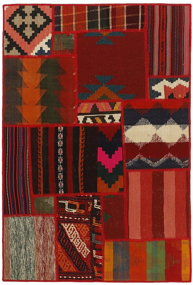 Wohnando Teppich MY-RUG Perserteppich Patchwork Geometrische Muster rot 120x80cm, Rechteckig, Höhe: 10 mm, Handgeknüpfter Teppich,Handgesponnene Wolle, mit Naturfarben gegärbt von Wohnando