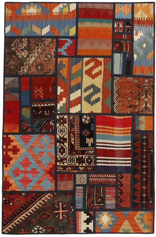 Wohnando Teppich MY-RUG Perserteppich Patchwork Geometrische Muster rot 120x80cm, Rechteckig, Höhe: 10 mm, Handgeknüpfter Teppich,Handgesponnene Wolle, mit Naturfarben gegärbt von Wohnando