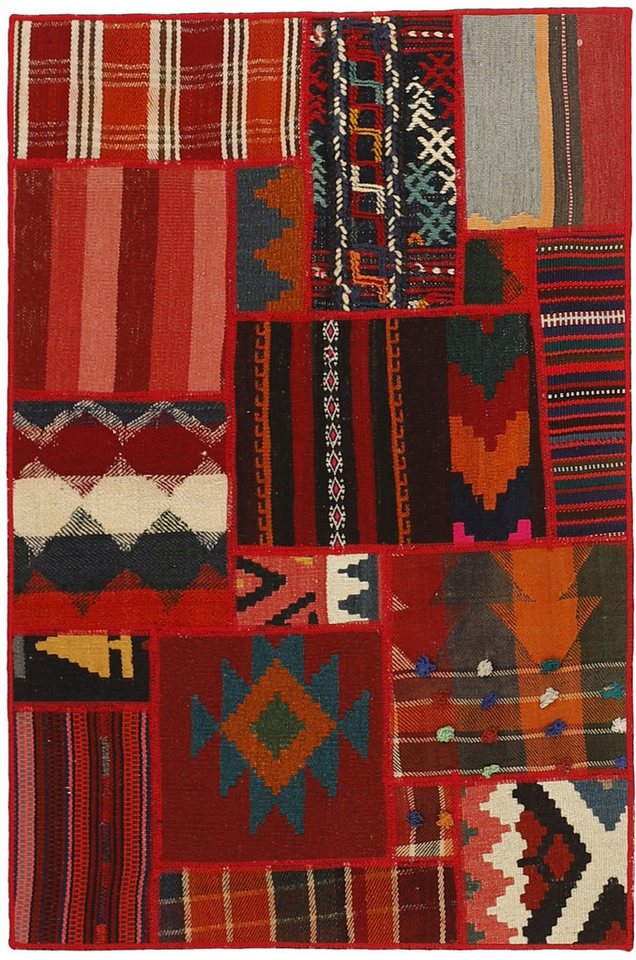 Wohnando Teppich MY-RUG Perserteppich Patchwork Geometrische Muster rot 120x80cm, Rechteckig, Höhe: 10 mm, Handgeknüpfter Teppich,Handgesponnene Wolle, mit Naturfarben gegärbt von Wohnando