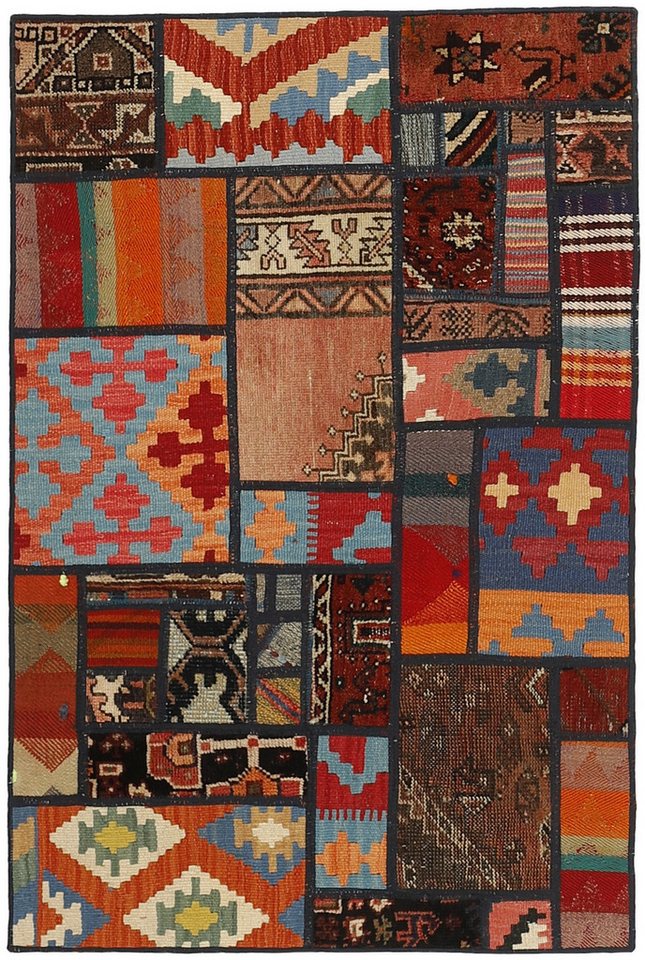 Wohnando Teppich MY-RUG Perserteppich Patchwork Geometrische Muster rot 120x80cm, Rechteckig, Höhe: 10 mm, Handgeknüpfter Teppich,Handgesponnene Wolle, mit Naturfarben gegärbt von Wohnando