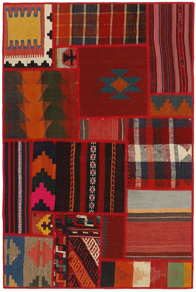 Wohnando Teppich MY-RUG Perserteppich Patchwork Geometrische Muster rot 120x80cm, Rechteckig, Höhe: 10 mm, Handgeknüpfter Teppich,Handgesponnene Wolle, mit Naturfarben gegärbt von Wohnando