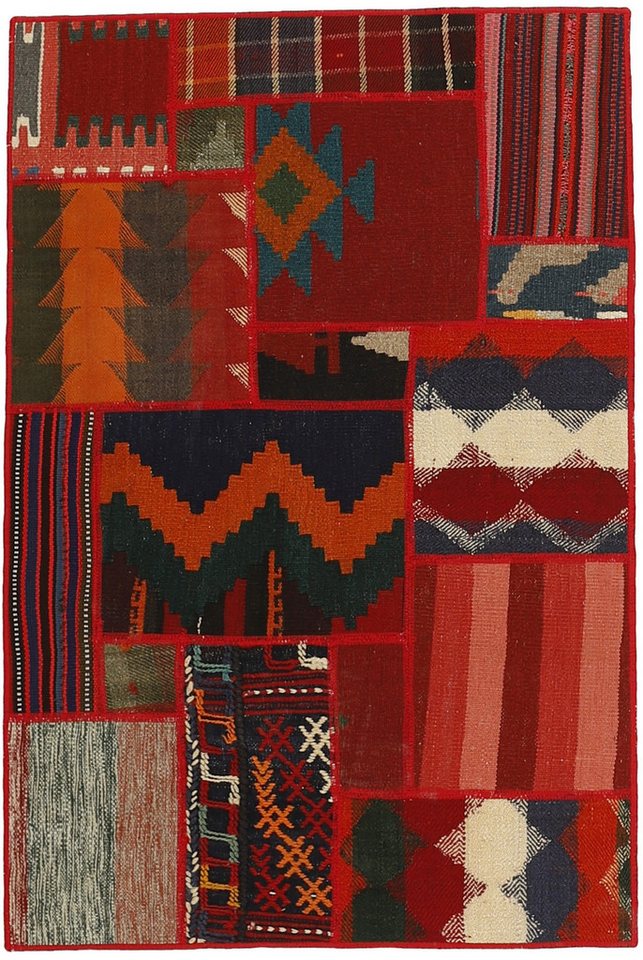 Wohnando Teppich MY-RUG Perserteppich Patchwork Geometrische Muster rot 120x80cm, Rechteckig, Höhe: 10 mm, Handgeknüpfter Teppich,Handgesponnene Wolle, mit Naturfarben gegärbt von Wohnando