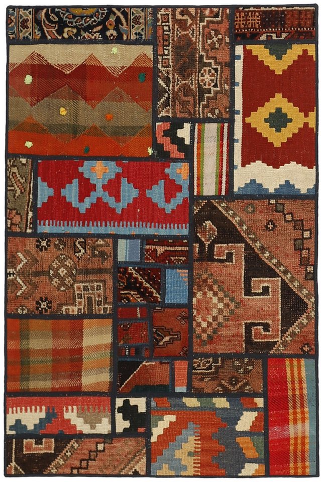 Wohnando Teppich MY-RUG Perserteppich Patchwork Geometrische Muster rot 120x80cm, Rechteckig, Höhe: 10 mm, Handgeknüpfter Teppich,Handgesponnene Wolle, mit Naturfarben gegärbt von Wohnando