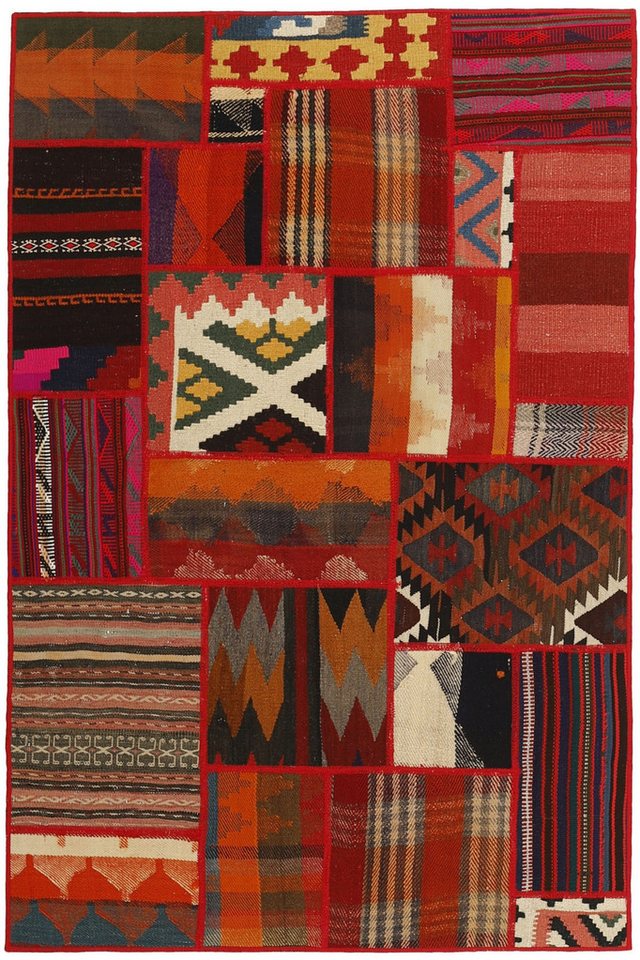 Wohnando Teppich MY-RUG Perserteppich Patchwork Geometrische Muster rot 150x100cm, Rechteckig, Höhe: 10 mm, Handgeknüpfter Teppich,Handgesponnene Wolle, mit Naturfarben gegärbt von Wohnando