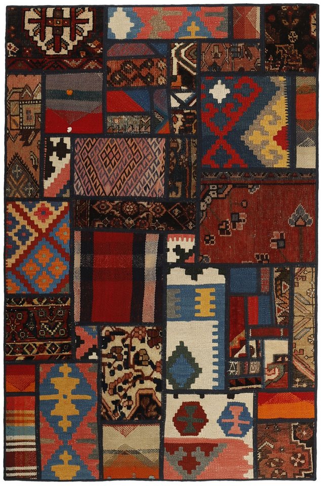 Wohnando Teppich MY-RUG Perserteppich Patchwork Geometrische Muster rot 150x100cm, Rechteckig, Höhe: 10 mm, Handgeknüpfter Teppich,Handgesponnene Wolle, mit Naturfarben gegärbt von Wohnando