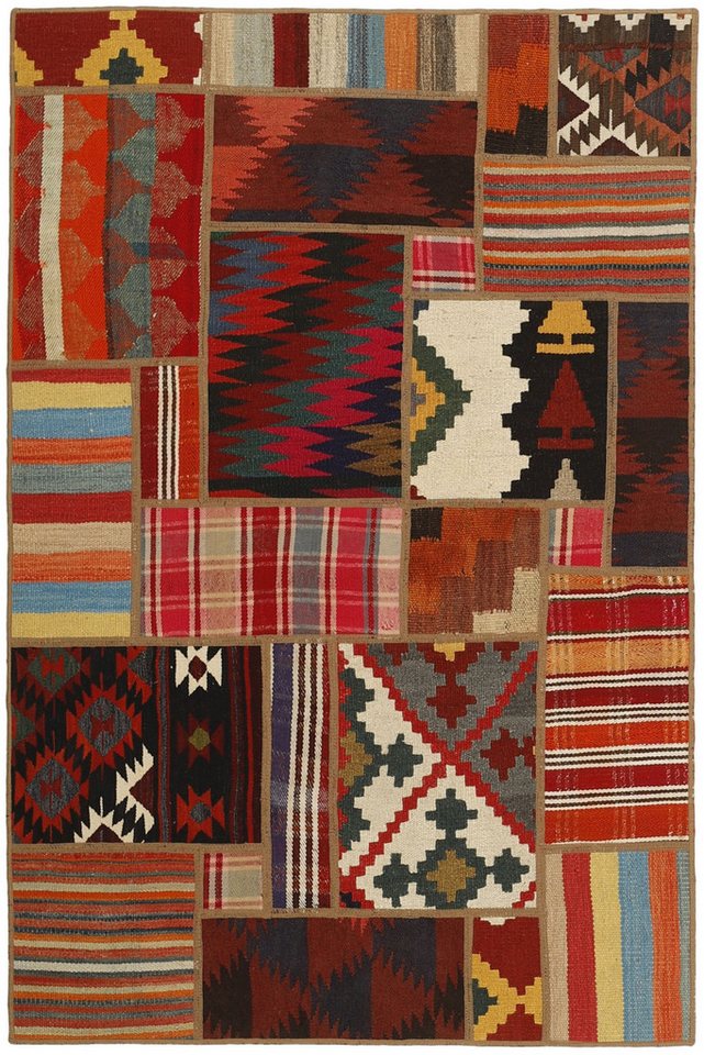 Wohnando Teppich MY-RUG Perserteppich Patchwork Geometrische Muster rot 150x100cm, Rechteckig, Höhe: 10 mm, Handgeknüpfter Teppich,Handgesponnene Wolle, mit Naturfarben gegärbt von Wohnando