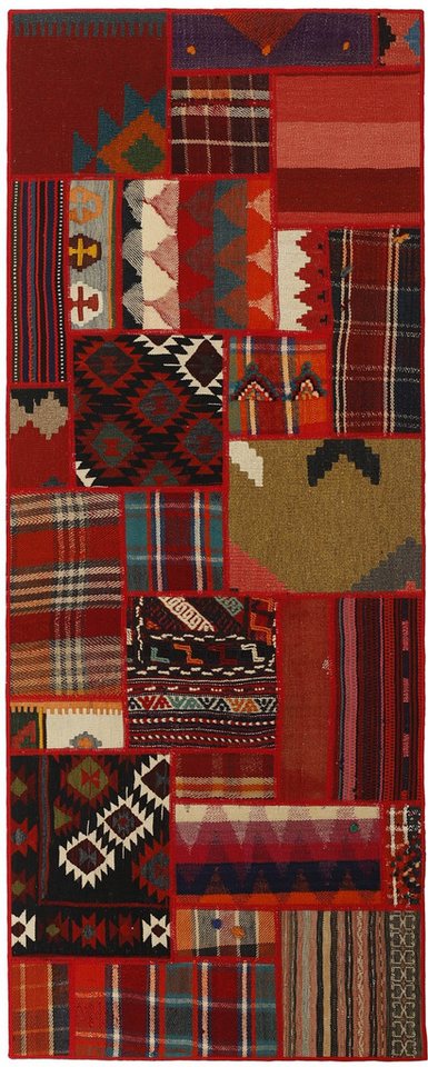 Wohnando Teppich MY-RUG Perserteppich Patchwork Geometrische Muster rot 200x80cm, Läufer, Höhe: 10 mm, Handgeknüpfter Teppich,Handgesponnene Wolle, mit Naturfarben gegärbt von Wohnando