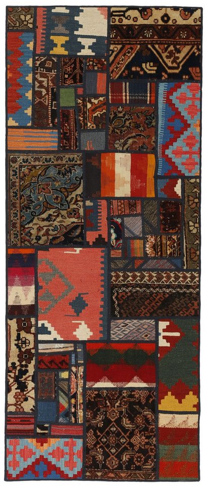 Wohnando Teppich MY-RUG Perserteppich Patchwork Geometrische Muster rot 200x80cm, Läufer, Höhe: 10 mm, Handgeknüpfter Teppich,Handgesponnene Wolle, mit Naturfarben gegärbt von Wohnando