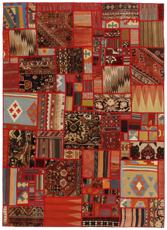 Wohnando Teppich MY-RUG Perserteppich Patchwork Geometrische Muster rot 240x170cm, Rechteckig, Höhe: 10 mm, Handgeknüpfter Teppich,Handgesponnene Wolle, mit Naturfarben gegärbt von Wohnando