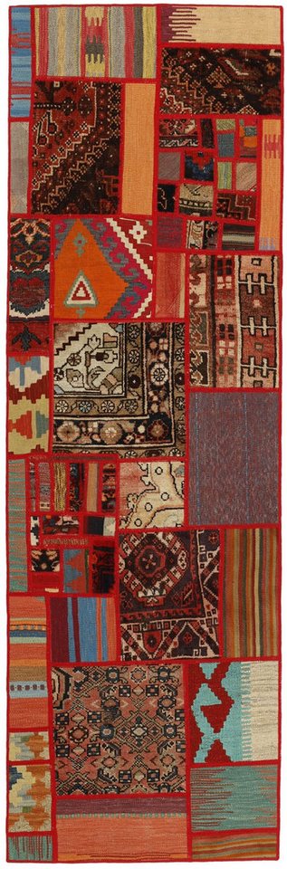 Wohnando Teppich MY-RUG Perserteppich Patchwork Geometrische Muster rot 250x80cm, Läufer, Höhe: 10 mm, Handgeknüpfter Teppich,Handgesponnene Wolle, mit Naturfarben gegärbt von Wohnando