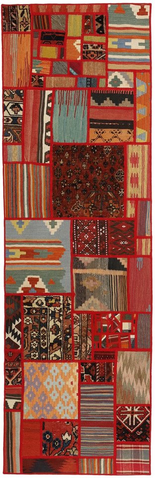 Wohnando Teppich MY-RUG Perserteppich Patchwork Geometrische Muster rot 250x80cm, Läufer, Höhe: 10 mm, Handgeknüpfter Teppich,Handgesponnene Wolle, mit Naturfarben gegärbt von Wohnando