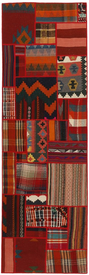 Wohnando Teppich MY-RUG Perserteppich Patchwork Geometrische Muster rot 250x80cm, Läufer, Höhe: 10 mm, Handgeknüpfter Teppich,Handgesponnene Wolle, mit Naturfarben gegärbt von Wohnando