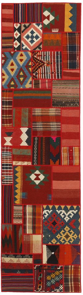 Wohnando Teppich MY-RUG Perserteppich Patchwork Geometrische Muster rot 300x80cm, Läufer, Höhe: 10 mm, Handgeknüpfter Teppich,Handgesponnene Wolle, mit Naturfarben gegärbt von Wohnando