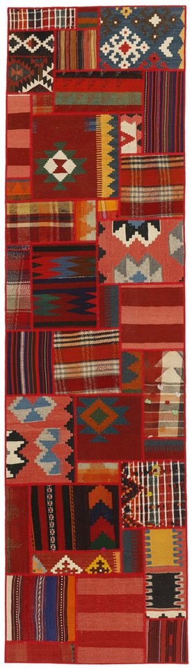 Wohnando Teppich MY-RUG Perserteppich Patchwork Geometrische Muster rot 300x80cm, Läufer, Höhe: 10 mm, Handgeknüpfter Teppich,Handgesponnene Wolle, mit Naturfarben gegärbt von Wohnando