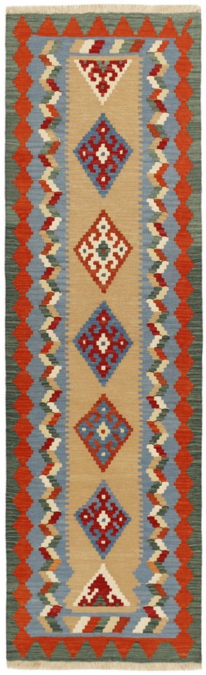Wohnando Teppich MY-RUG persischer Kelim Rauten-& Diamantmuster 300x89cm, Läufer, Höhe: 5 mm, Handgewebter Kelim, Handgesponnene Wolle, mit Naturfarben gegärbt von Wohnando