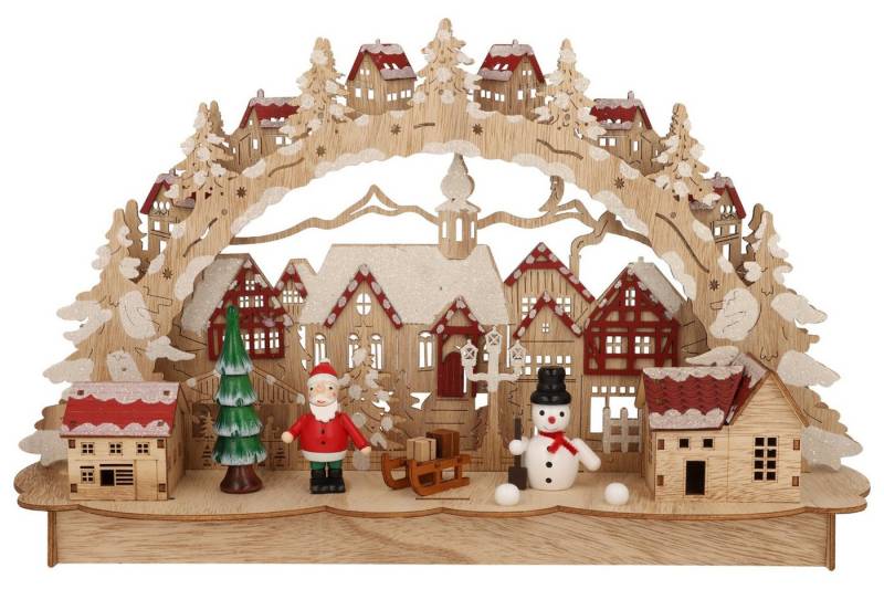 Wohnando Weihnachtsdorf Hölzerner Schwibbogen mit Weihnachtsmarkt, Winterliches Design von Wohnando