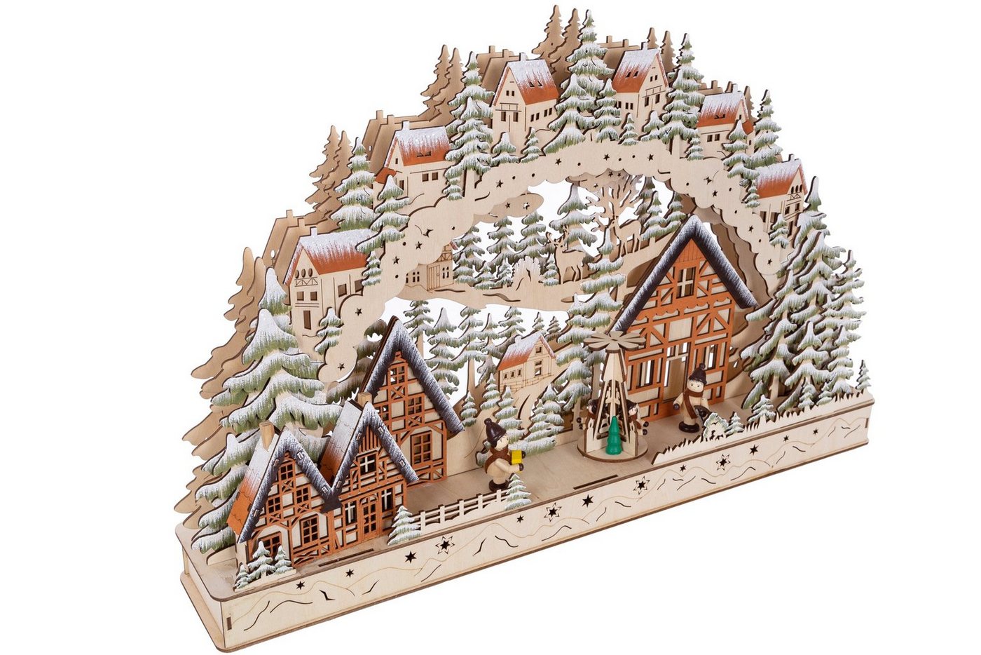 Wohnando Weihnachtsdorf Schwibbogen aus Holz mit 3D Winterdorf/Weihnachtsmarkt, 15 LED's von Wohnando