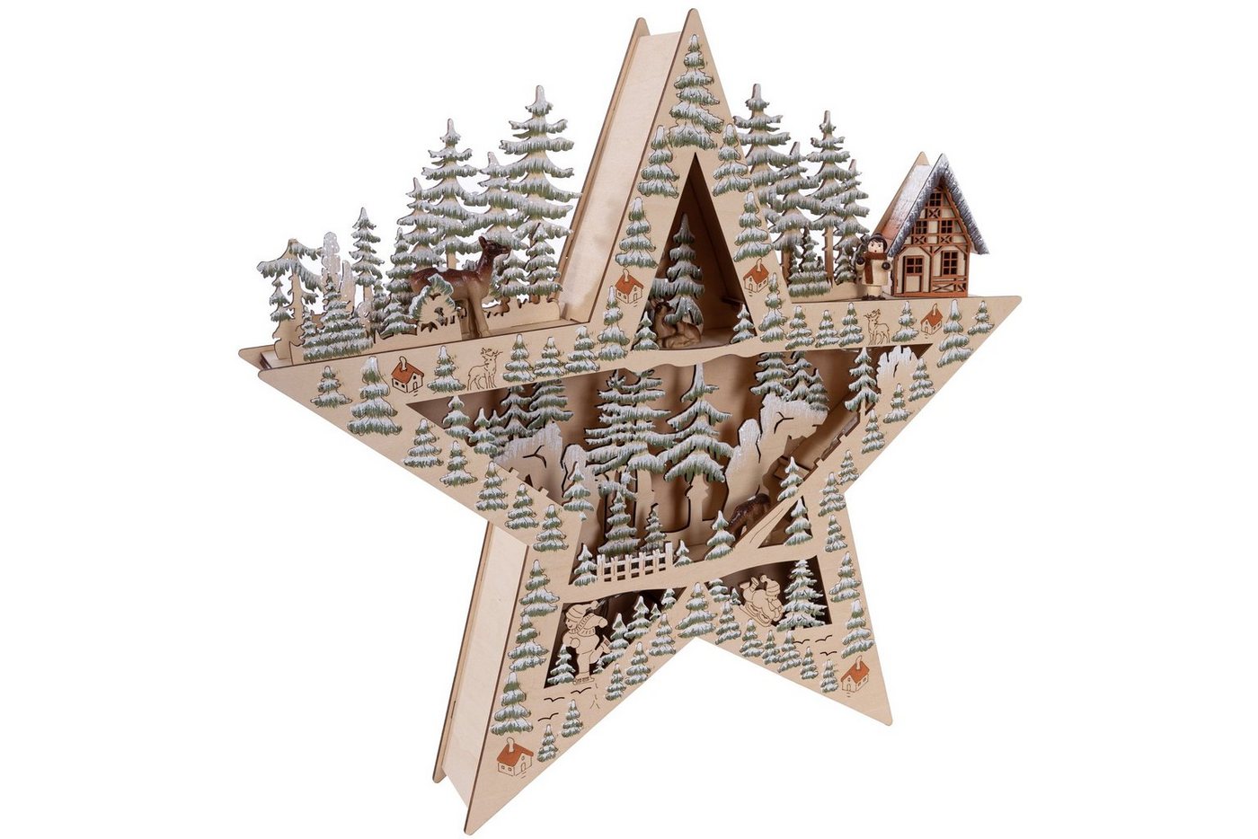 Wohnando Weihnachtsdorf Weihnachtlicher Stern aus Holz mit Winterszene von Wohnando