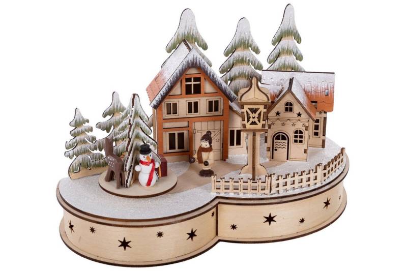 Wohnando Weihnachtsdorf Winterliche Szene auf dem Weihnachtsmarkt aus Holz mit LED von Wohnando