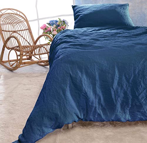Wohnen & Accessoires GmbH & Co. KG Leinen-Bettwäsche-Set Sintra 100% Leinen aus Portugal, 2-teilig Bettbezug und Kissenbezug (2tlg. 155x220cm + 40x80cm, Blau) von Wohnen & Accessoires GmbH & Co. KG