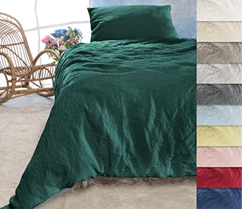 Wohnen & Accessoires GmbH & Co. KG Leinen-Bettwäsche-Set Sintra 100% Leinen aus Portugal, 2-teilig Bettbezug und Kissenbezug (2tlg. 155x220cm + 80x80cm, Grünblau) von Wohnen & Accessoires GmbH & Co. KG