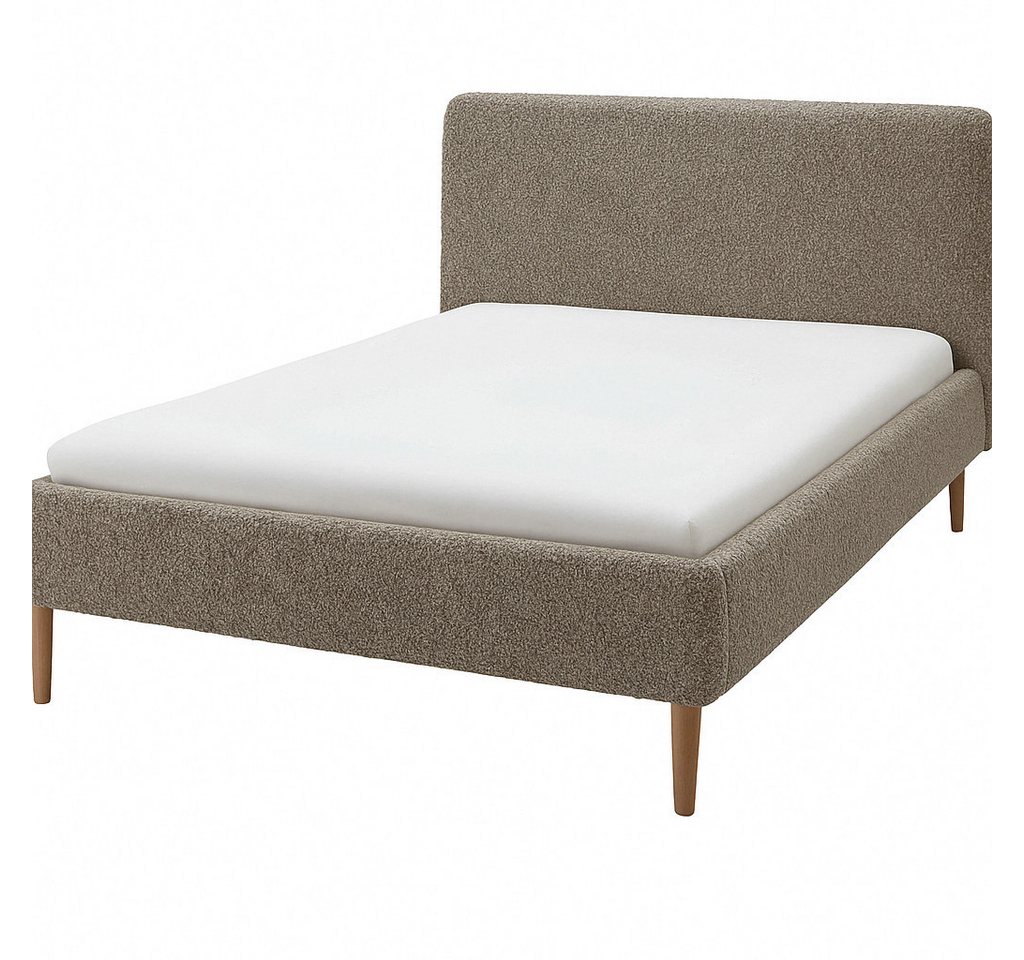 Wohnglücklich Polsterbett Juna (mit gepolstertem Kopfteil, mit Knopfheftung, mit Holzfüßen), Modernes Design schlicht & zeitlos von Wohnglücklich