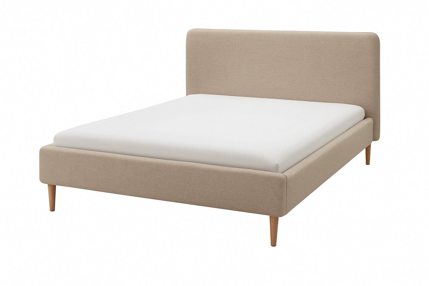 Wohnglücklich Polsterbett Juna (mit gepolstertem Kopfteil, mit Knopfheftung, mit Holzfüßen), Modernes Design schlicht & zeitlos von Wohnglücklich