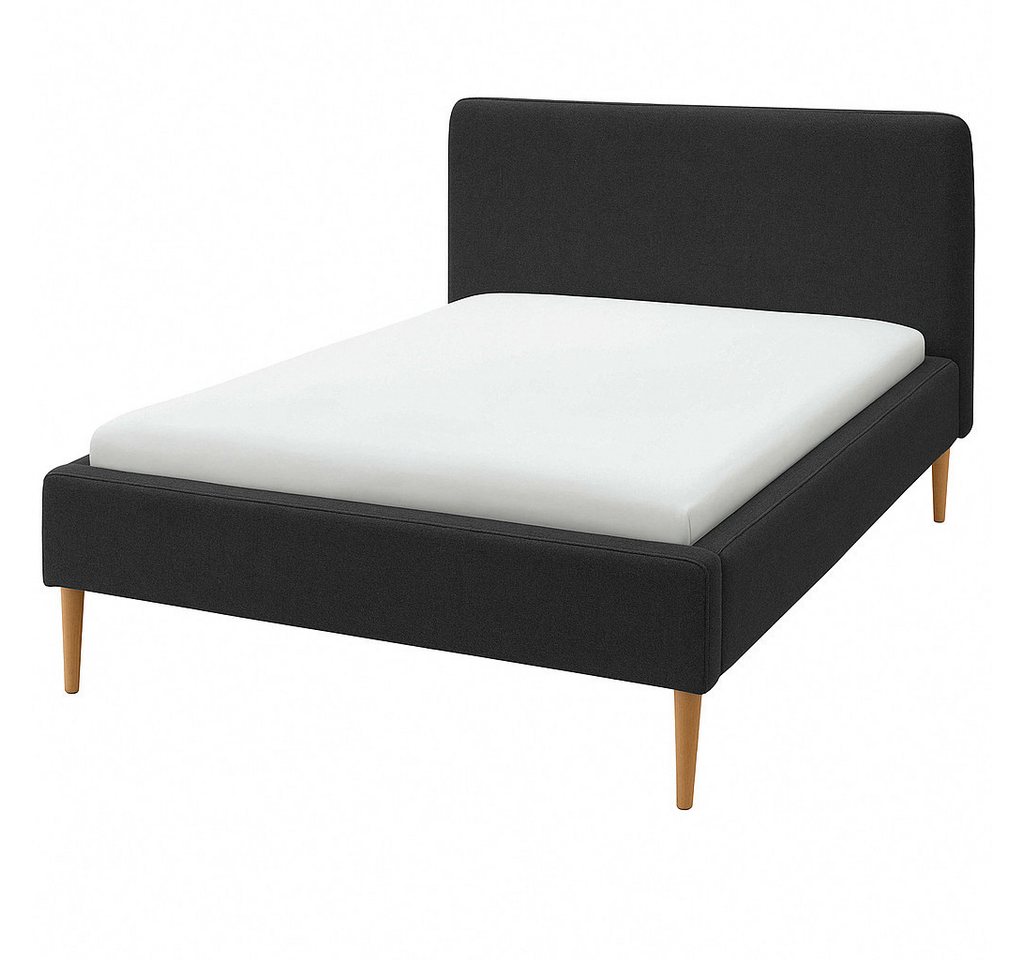 Wohnglücklich Polsterbett Juna (mit gepolstertem Kopfteil, mit Knopfheftung, mit Holzfüßen), Modernes Design schlicht & zeitlos von Wohnglücklich