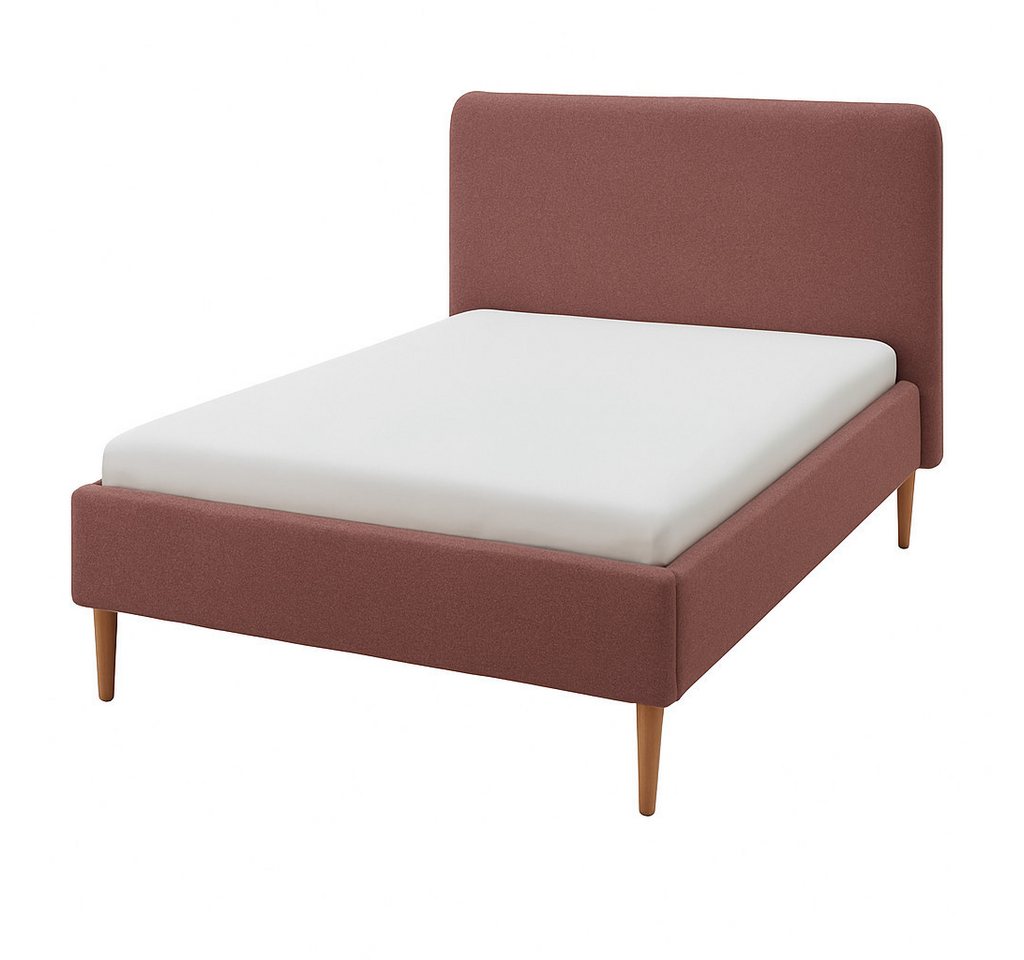 Wohnglücklich Polsterbett Juna (mit gepolstertem Kopfteil, mit Knopfheftung, mit Holzfüßen), Modernes Design schlicht & zeitlos von Wohnglücklich
