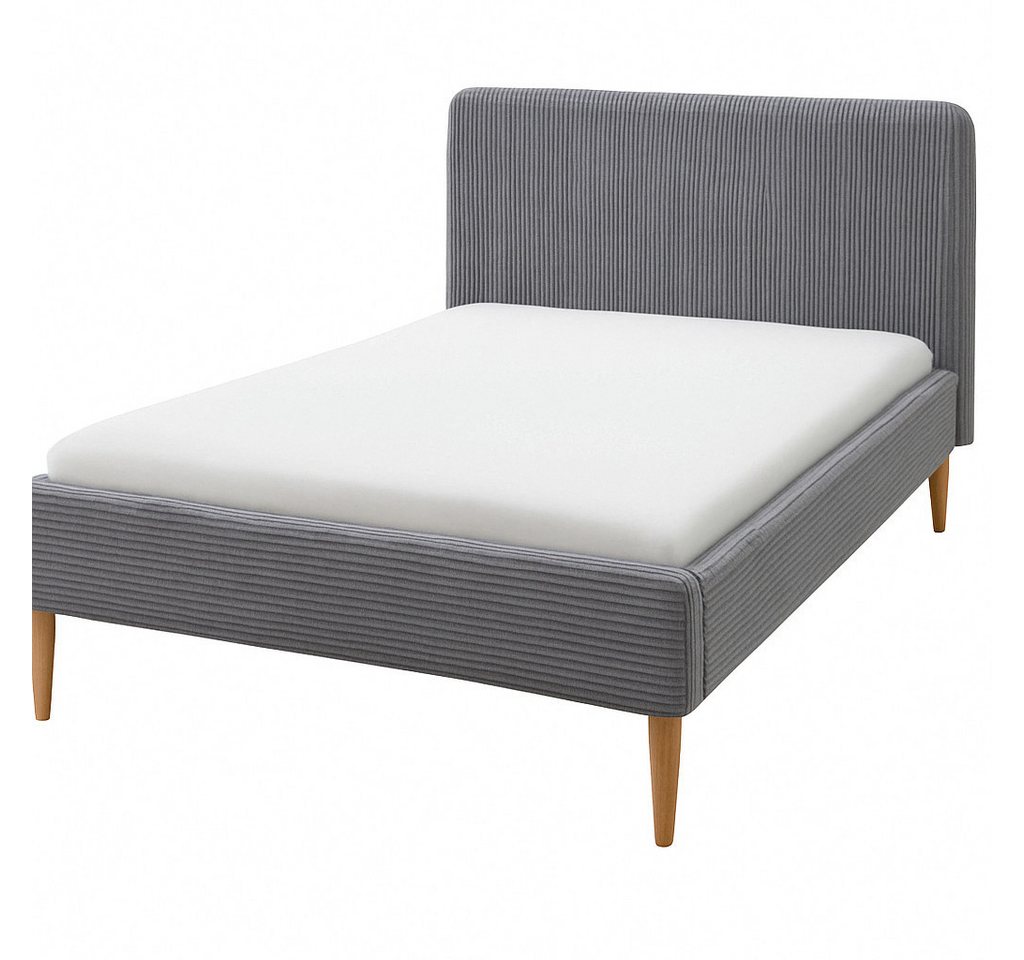 Wohnglücklich Polsterbett Juna (mit gepolstertem Kopfteil, mit Knopfheftung, mit Holzfüßen), Modernes Design schlicht & zeitlos von Wohnglücklich