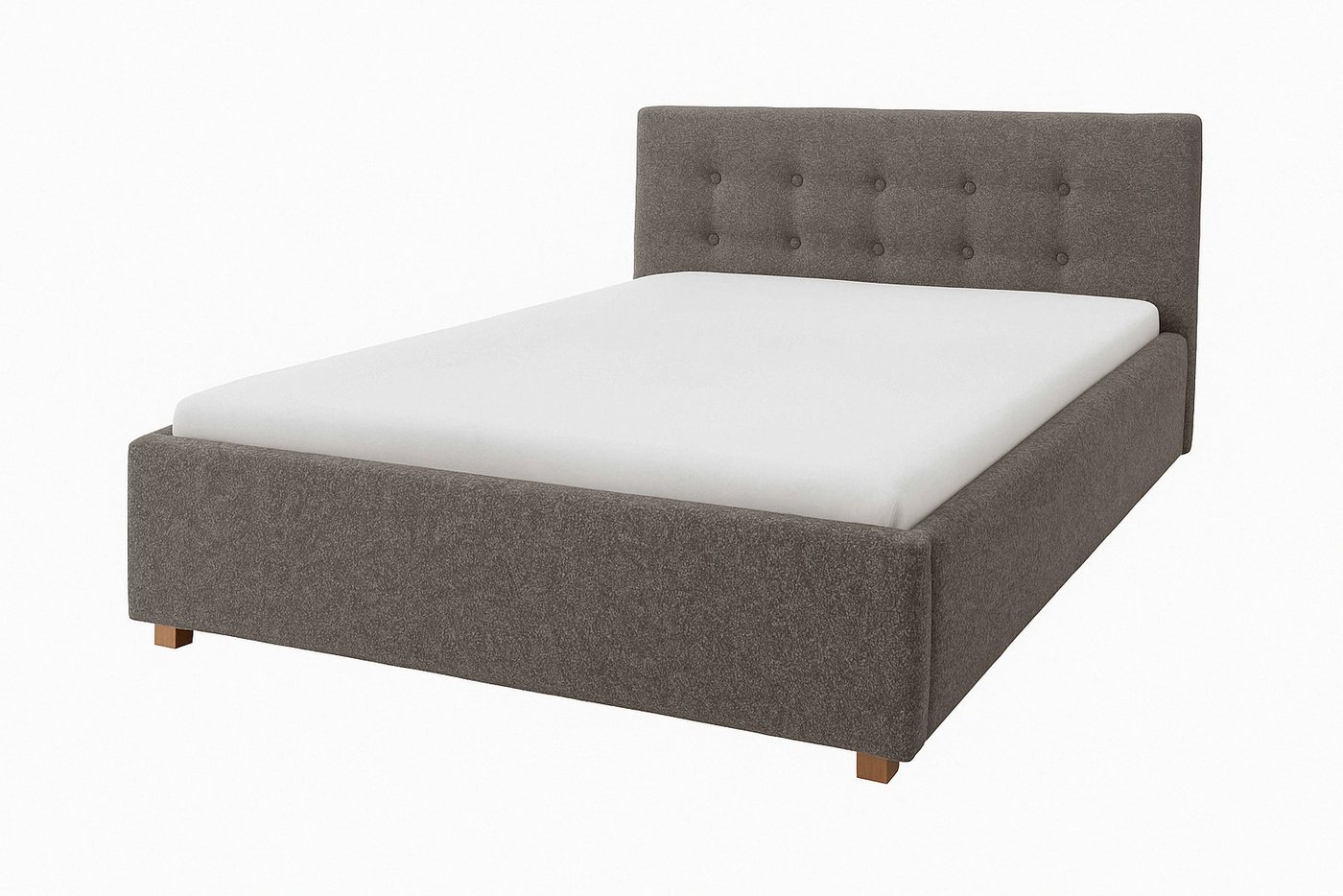 Wohnglücklich Polsterbett Lima (6 Breiten 90 cm / 120 cm / 140 cm / 160 cm / 180cm / 200 cm, mit gepolstertem Kopfteil, mit Knopfheftung, mit Holzfüßen), Modernes Design schlicht & zeitlos von Wohnglücklich