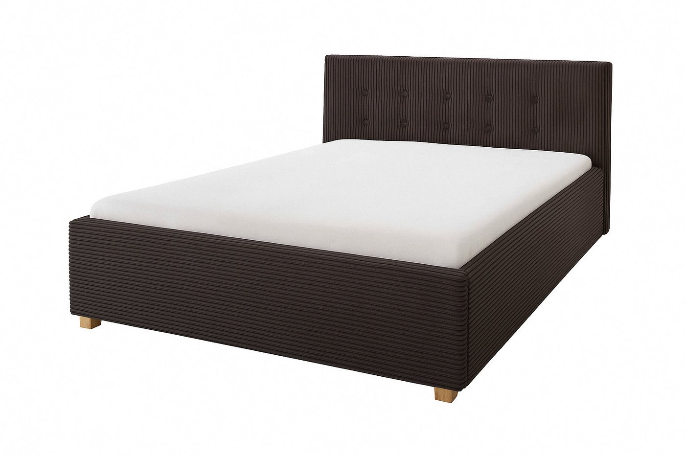 Wohnglücklich Polsterbett Lima (6 Breiten 90 cm / 120 cm / 140 cm / 160 cm / 180cm / 200 cm, mit gepolstertem Kopfteil, mit Knopfheftung, mit Holzfüßen), Modernes Design schlicht & zeitlos von Wohnglücklich