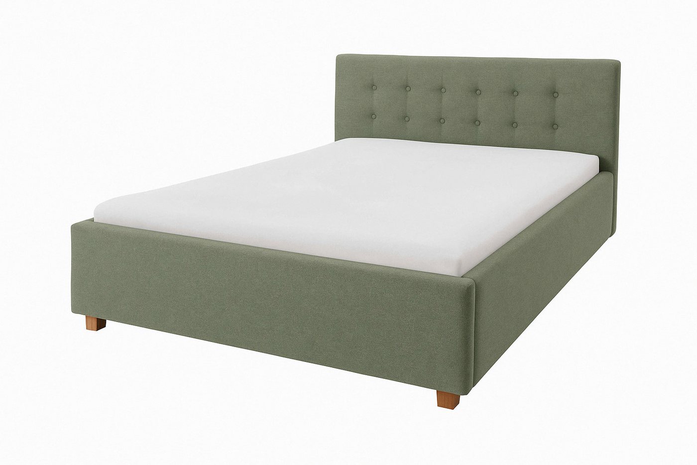 Wohnglücklich Polsterbett Lima (6 Breiten 90 cm / 120 cm / 140 cm / 160 cm / 180cm / 200 cm, mit gepolstertem Kopfteil, mit Knopfheftung, mit Holzfüßen), Modernes Design schlicht & zeitlos von Wohnglücklich