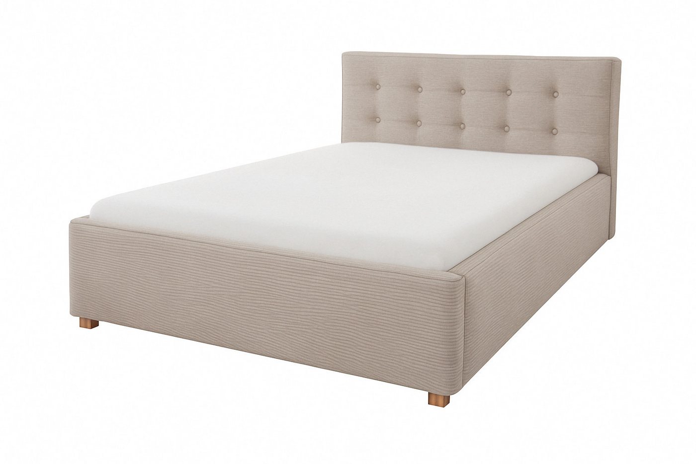 Wohnglücklich Polsterbett Lima (6 Breiten 90 cm / 120 cm / 140 cm / 160 cm / 180cm / 200 cm, mit gepolstertem Kopfteil, mit Knopfheftung, mit Holzfüßen), Modernes Design schlicht & zeitlos von Wohnglücklich