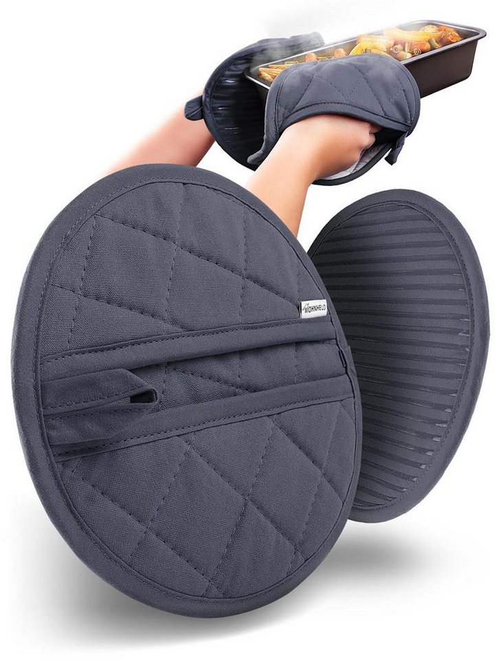 Wohnheld Topflappen Topflappen & Ofenhandschuhe 2er Set hitzebeständig 250° C, (Rund, bestehend aus 2x Ofenhandschuh), hitzebeständig perfekter Schutz einzigartiges Design von Wohnheld