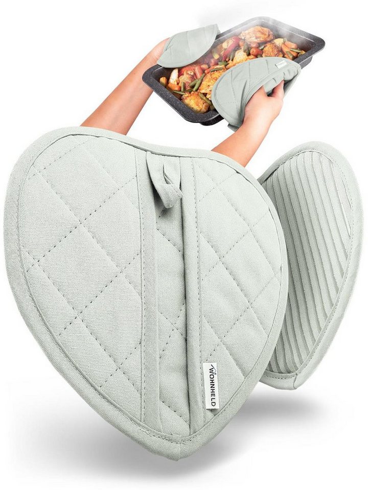 Wohnheld Topflappen Topflappen & Ofenhandschuhe 2er Set hitzebeständig 250° C, (Herz, bestehend aus 2x Ofenhandschuh), hitzebeständig perfekter Schutz einzigartiges Design von Wohnheld