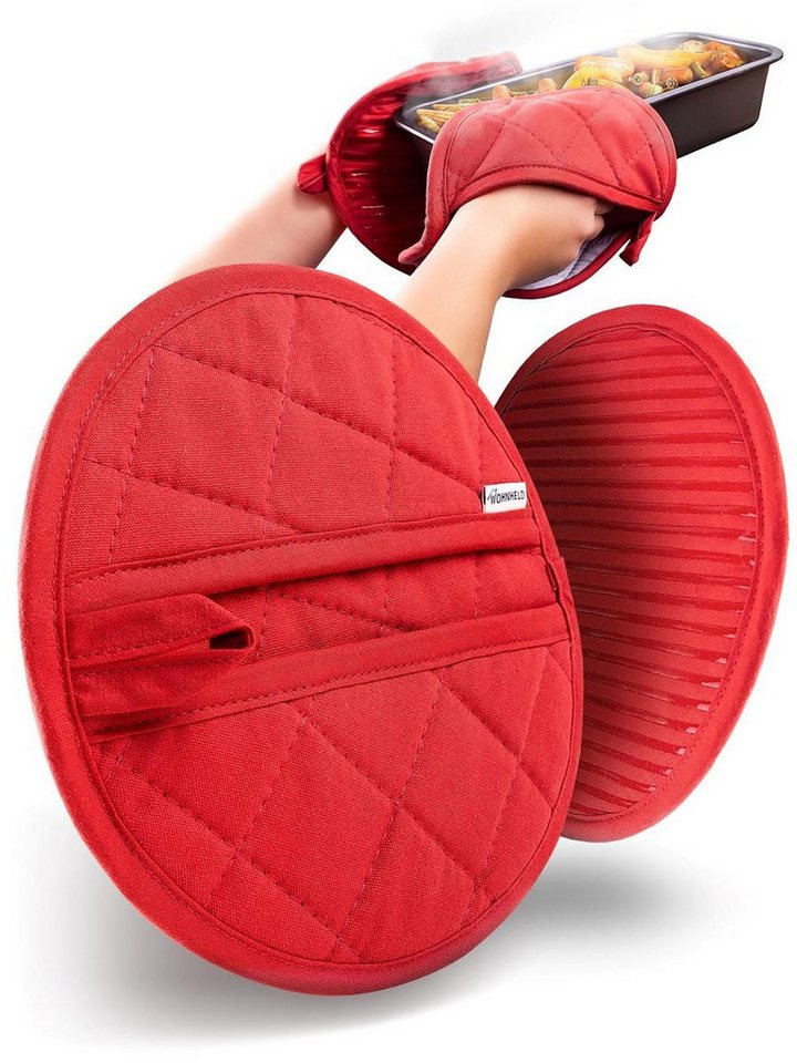 Wohnheld Topflappen Topflappen & Ofenhandschuhe 2er Set hitzebeständig 250° C, (Rund, bestehend aus 2x Ofenhandschuh), hitzebeständig perfekter Schutz einzigartiges Design von Wohnheld