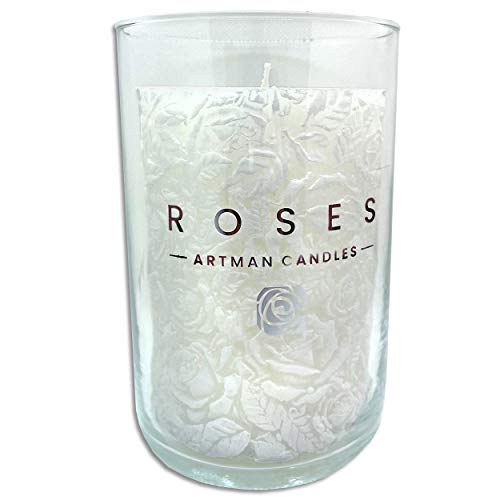 600 g Duftkerze »Roses« im edlen Glas und Verpackung 6 Farben zur Auswahl Reliefkerze Housewarmer Glaskerze Design Geschenk (Weiß) von Wohnkult