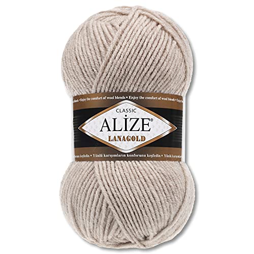 Alize 100 g Lanagold Wolle | 53 verschiedenen Farben zur Auswahl | Stricken Häkeln (152 | Beige Melange) von Wohnkult