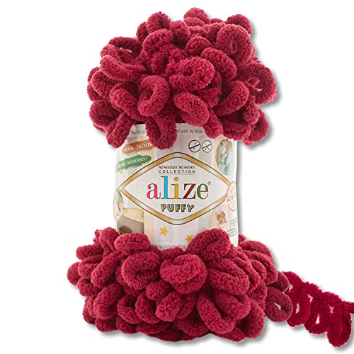 Alize 100 g Puffy Wolle in 62 Auswahl Schlaufenwolle Stricken und Häkeln ohne Hilfsmittel (107 | Bordeaux) von Wohnkult